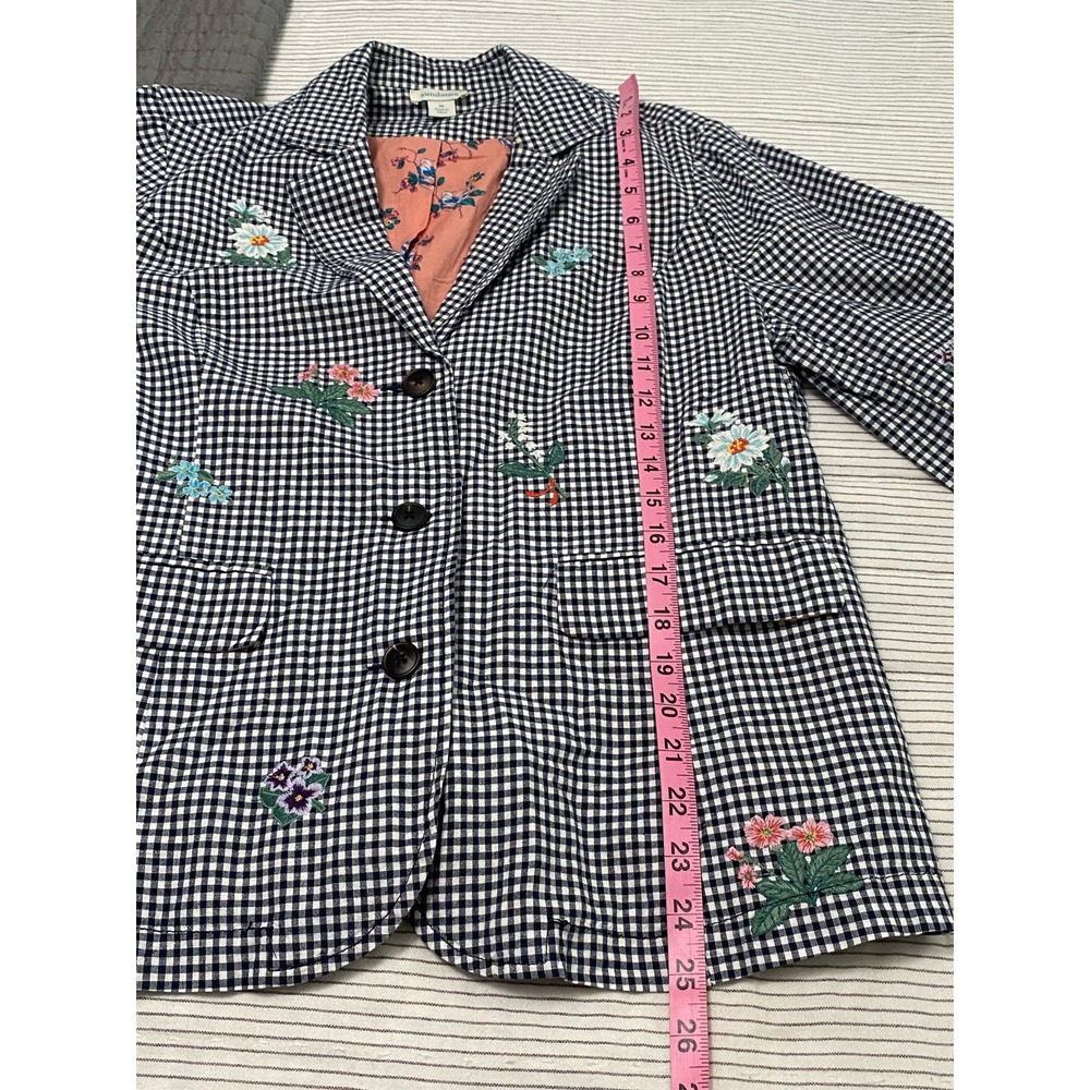 Sundance Black & White Gingham Embroidered Blazer with Coral Floral Lining